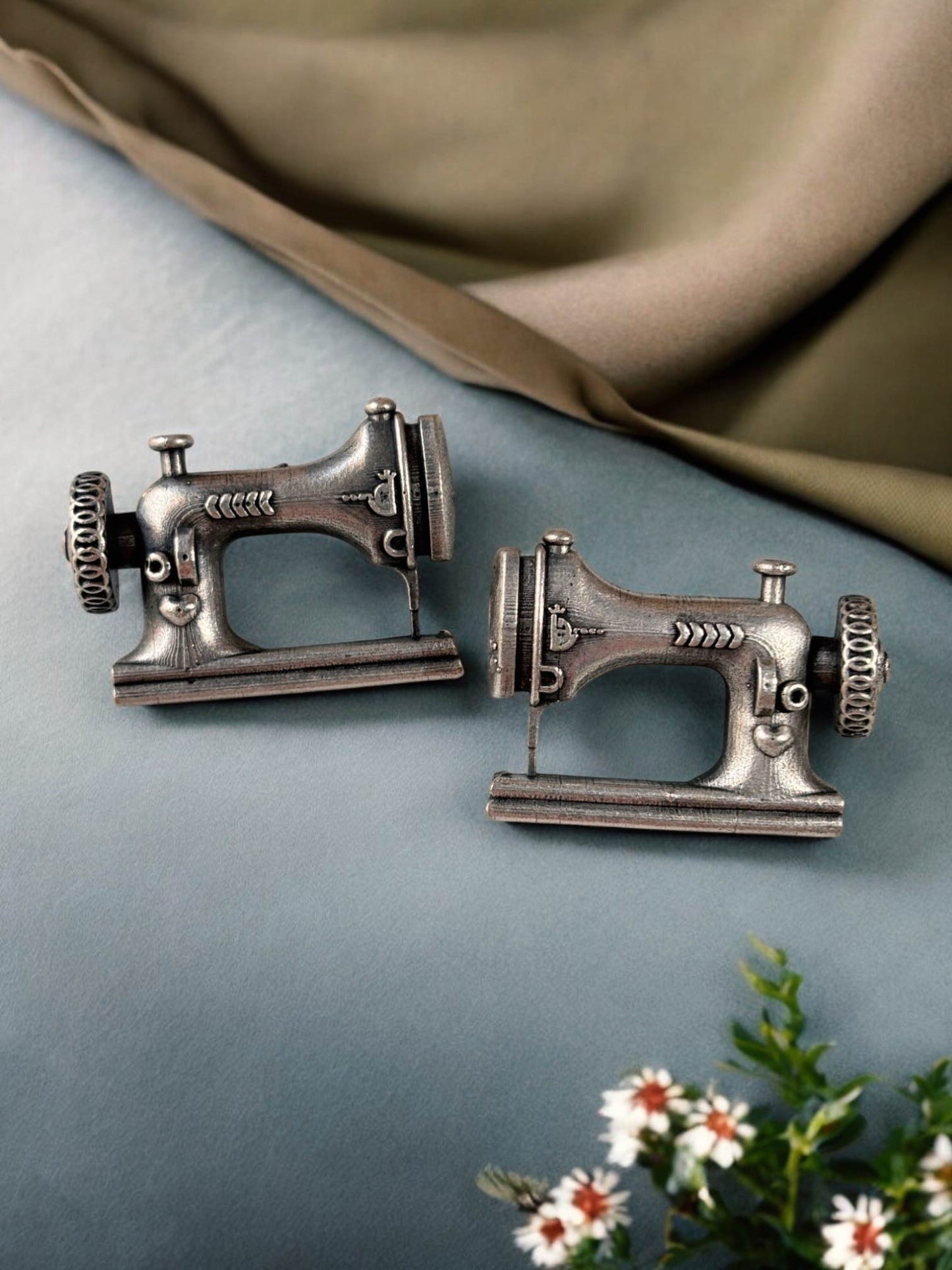 Quirky Sewing Machine Oxidized Studs Earrings