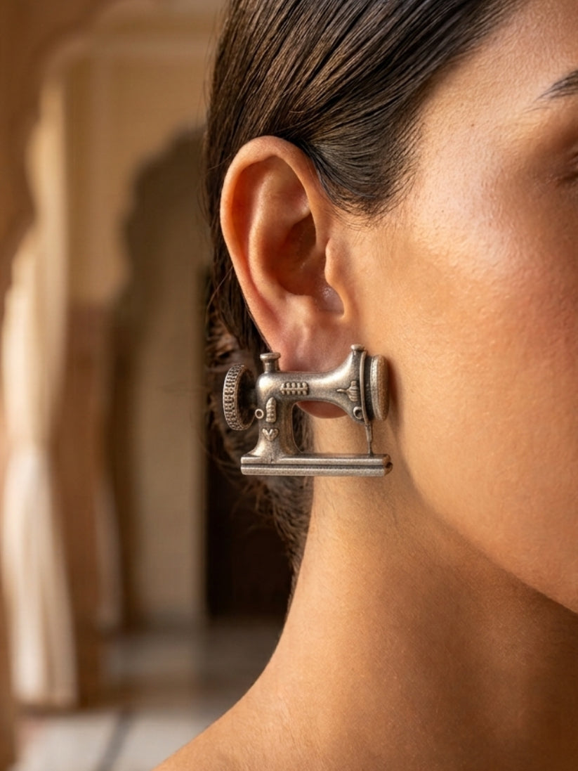Quirky Sewing Machine Oxidized Studs Earrings