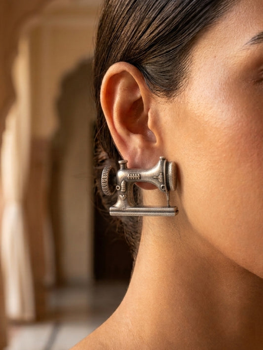 Quirky Sewing Machine Oxidized Studs Earrings