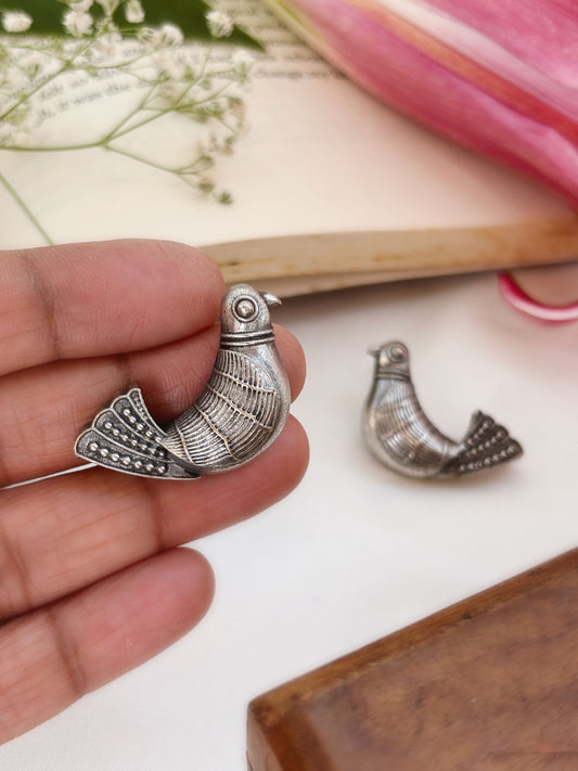 Quirky Cuckoo Studs – Silver Oxidized Boho Earrings