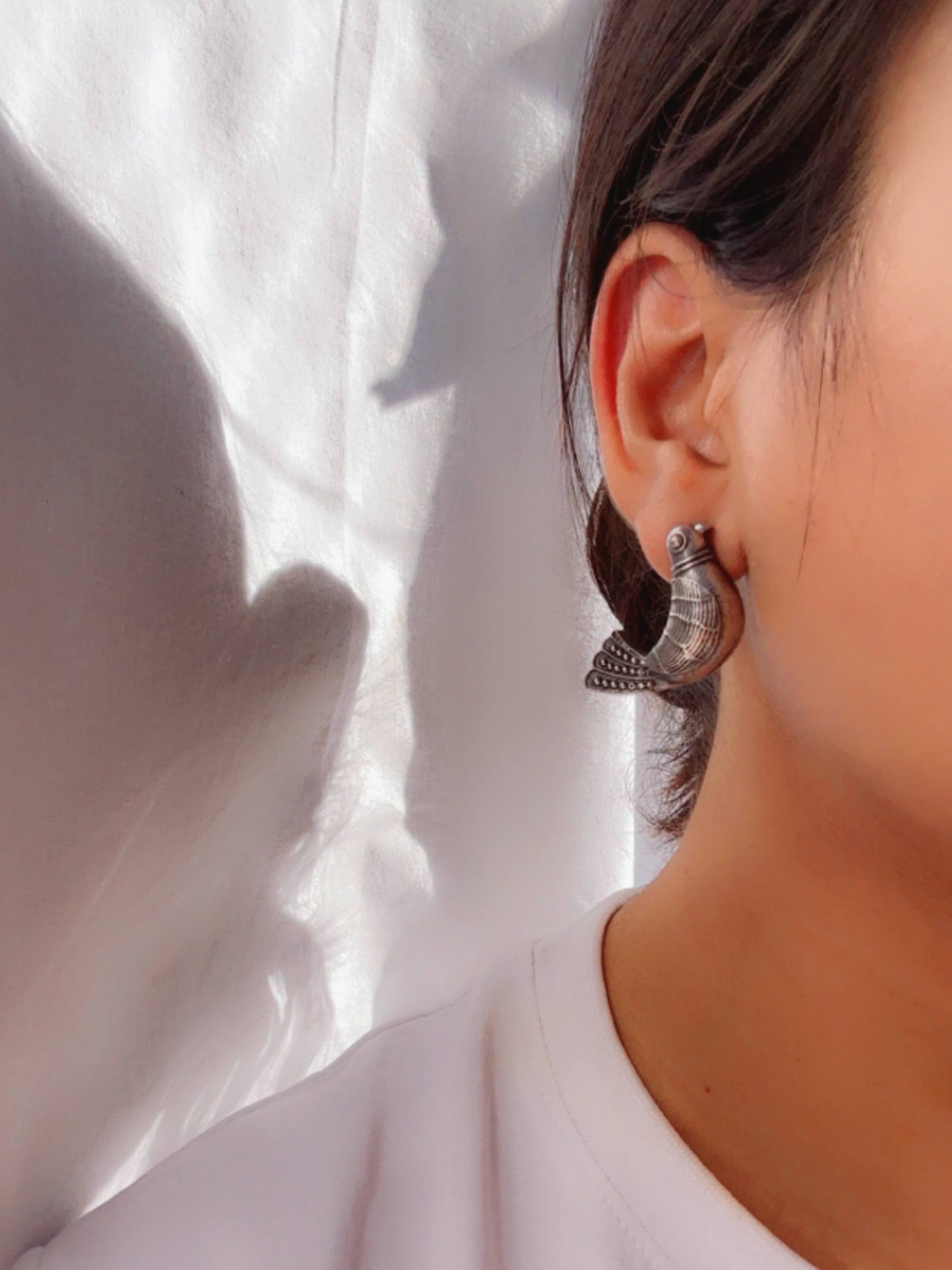 Quirky Cuckoo Studs – Silver Oxidized Boho Earrings