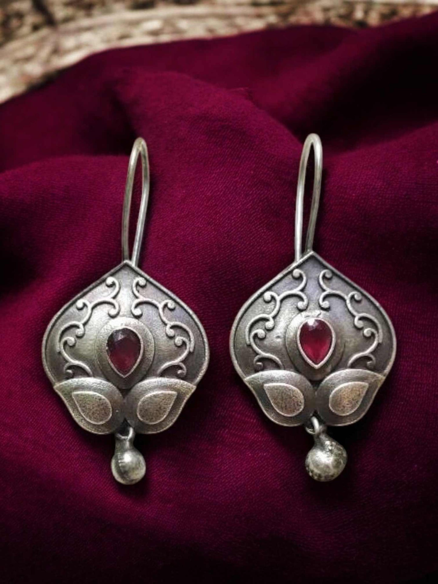 Rambha Red Ghungroo Hook Oxidized Dangle