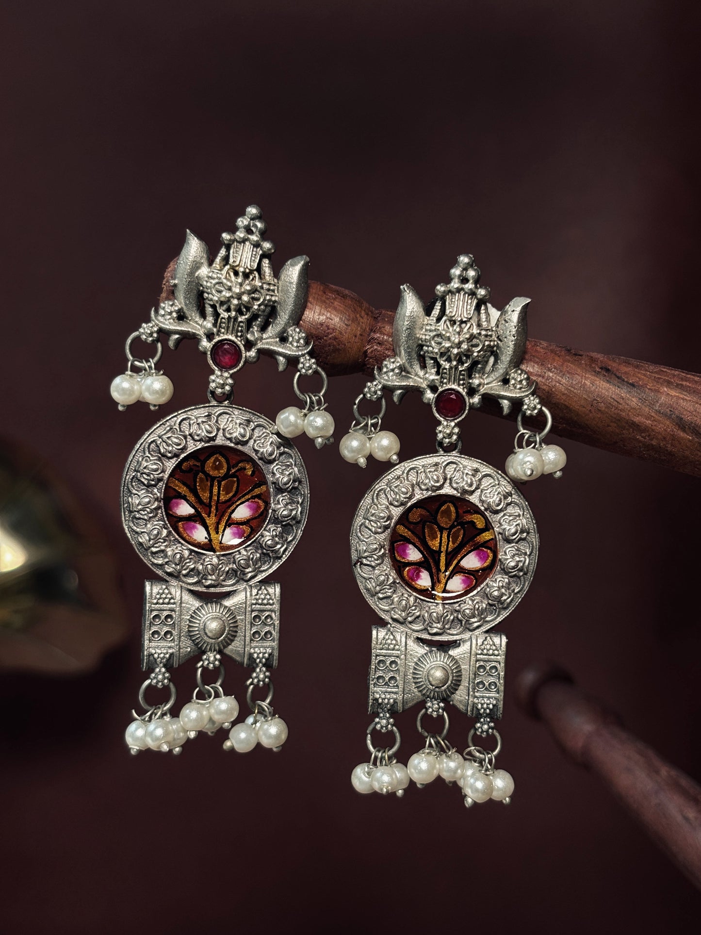 Rati Hand Painted Dangle Enamel Earrings