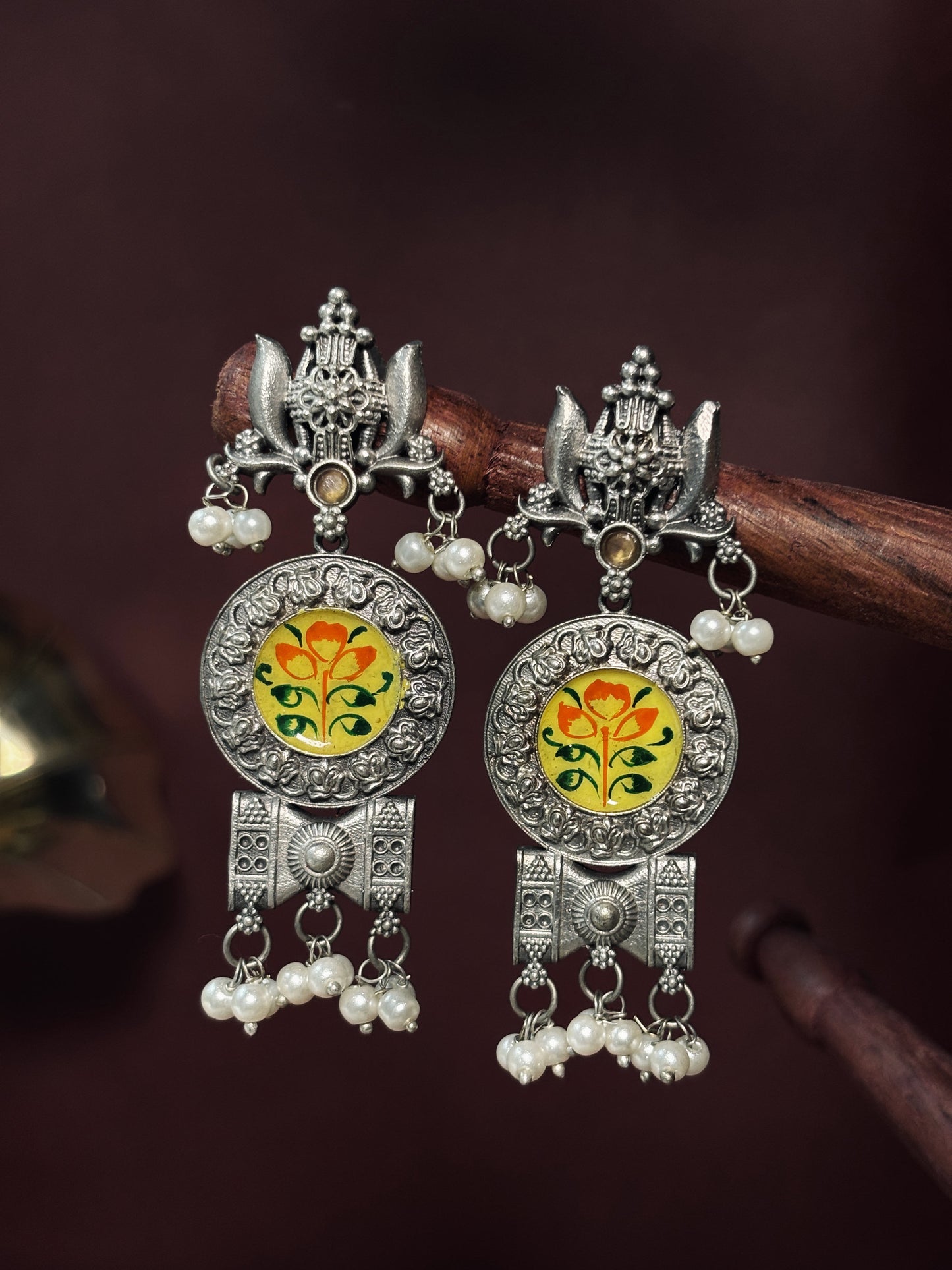 Rati Hand Painted Dangle Enamel Earrings