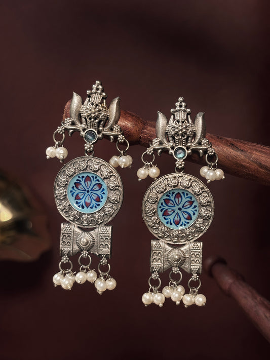 Rati Hand Painted Dangle Enamel Earrings