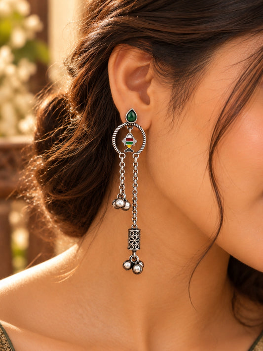 Riva Green Monalisa Stone Handpainted Dangle Earrings