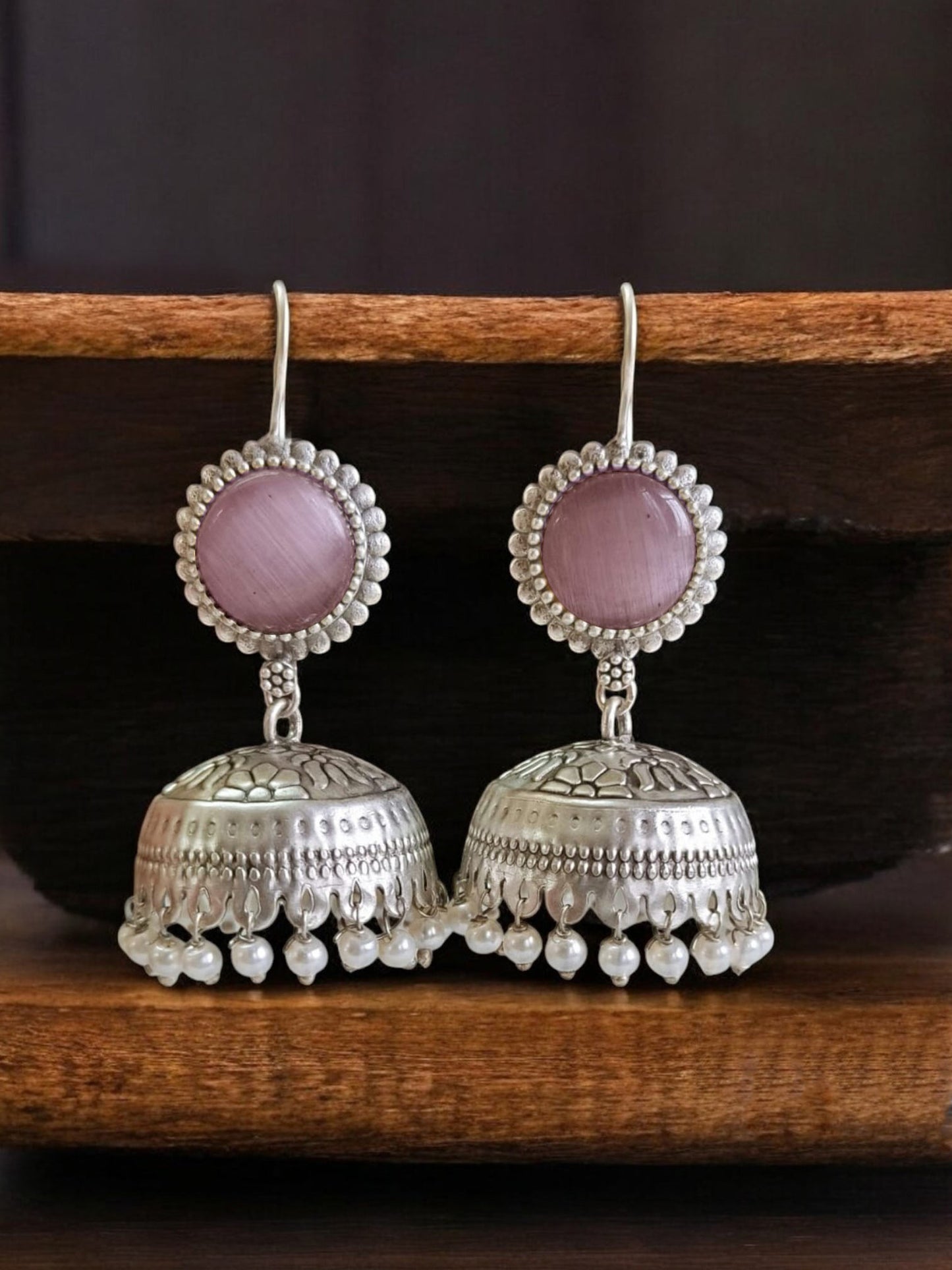 Rudraka Pink Monalisa Hook Jhumka Earrings