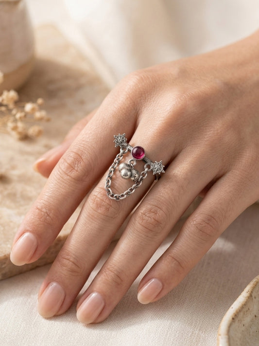 Ruma Red Monalisa Stone Ghungroo Ring