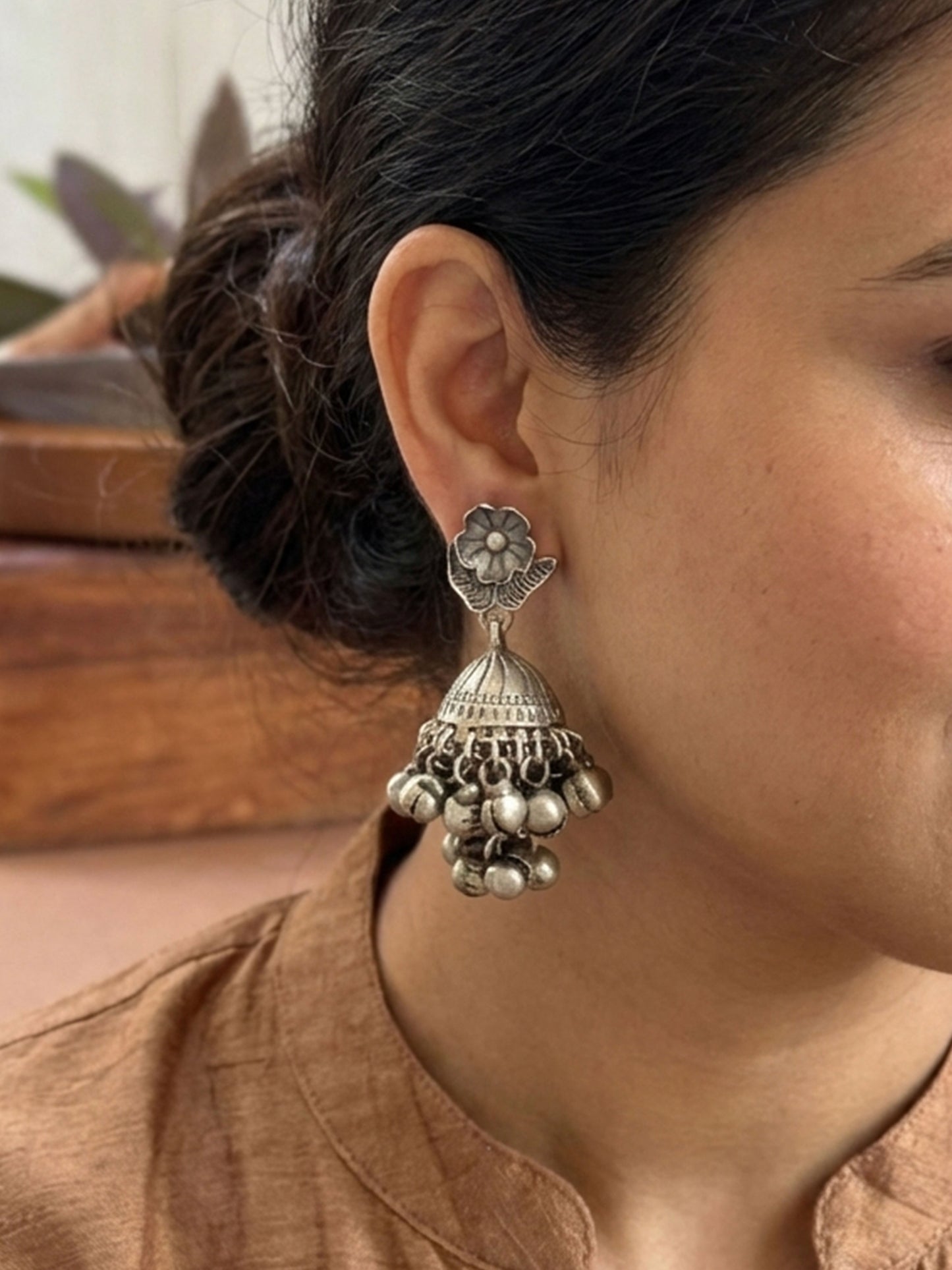 Rupashi 2-Layer Ghungroo Jhumka – Oxidized Boho Earrings
