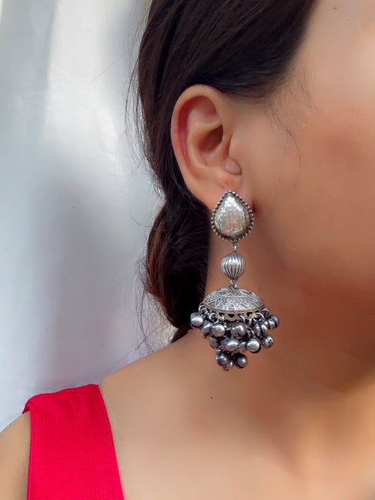 Rupehri Double Ghungroo Layer Jhumki Earrings