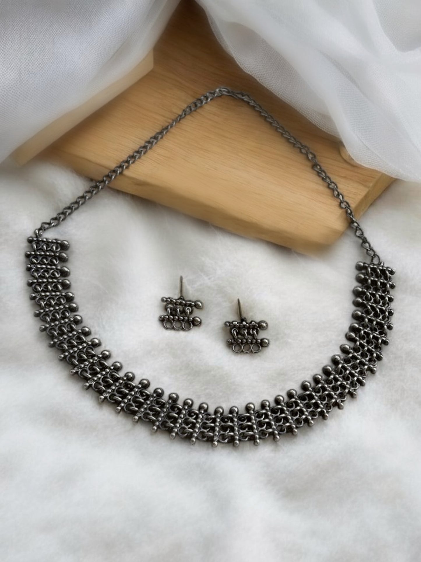 Sandhi Oxidised Silver Choker Necklace Set
