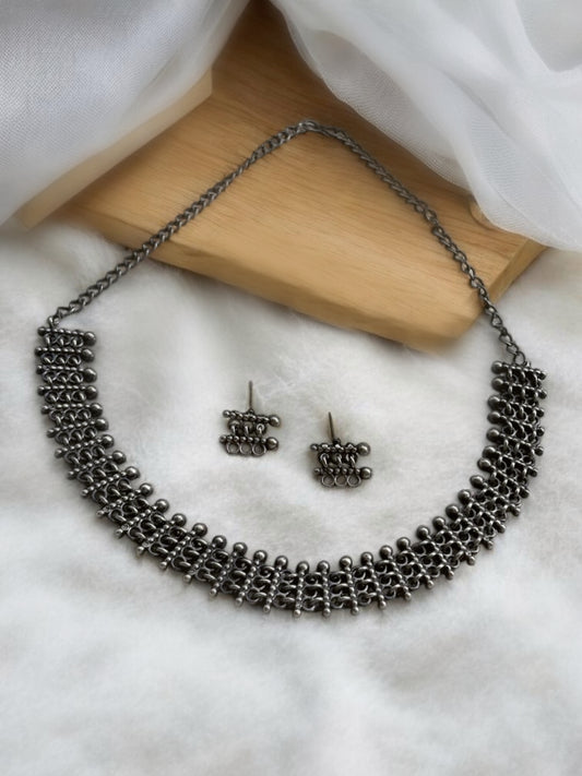Sandhi Oxidised Silver Choker Necklace Set
