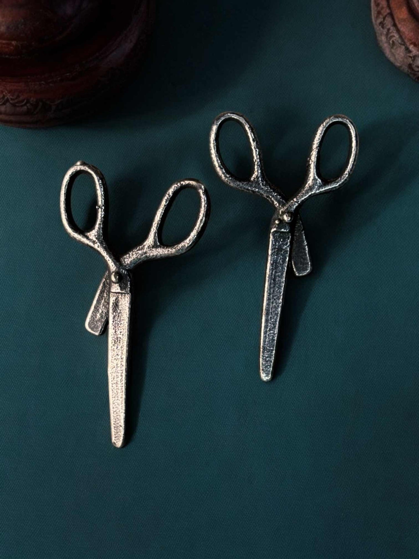 Quirky Scissors Silver Oxidized Stud Earrings