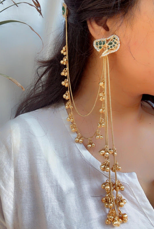Sona Green Kashmiri Ghungroo Earrings with Golden Earchain