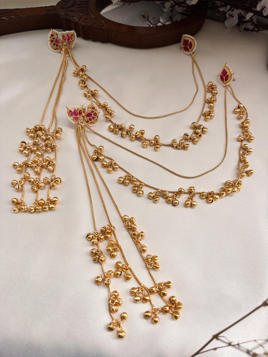 Sona Red Magenta Kashmiri Ghungroo Earrings with Golden Earchain