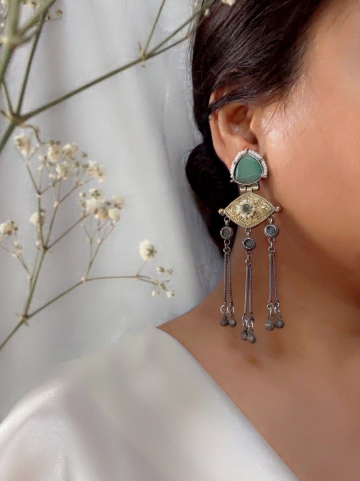 Suravi Mint Dual Tone Ghungroo Dangle Earrings