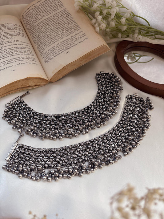 Tarulata Wide Ghungroo Oxidized Silver Brass Anklets