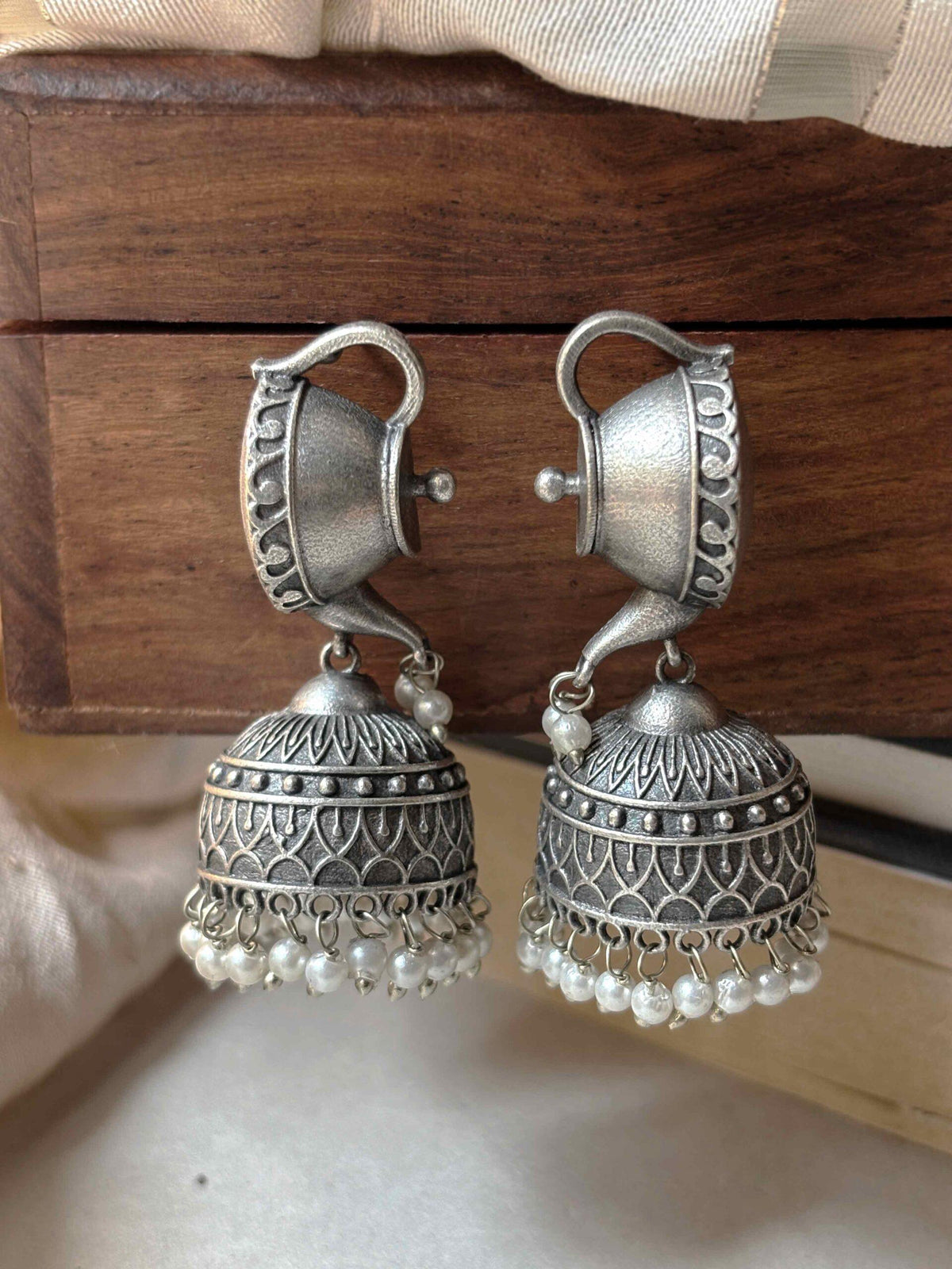 Quirky Teapot Silver Oxidized Jhumka Earrings