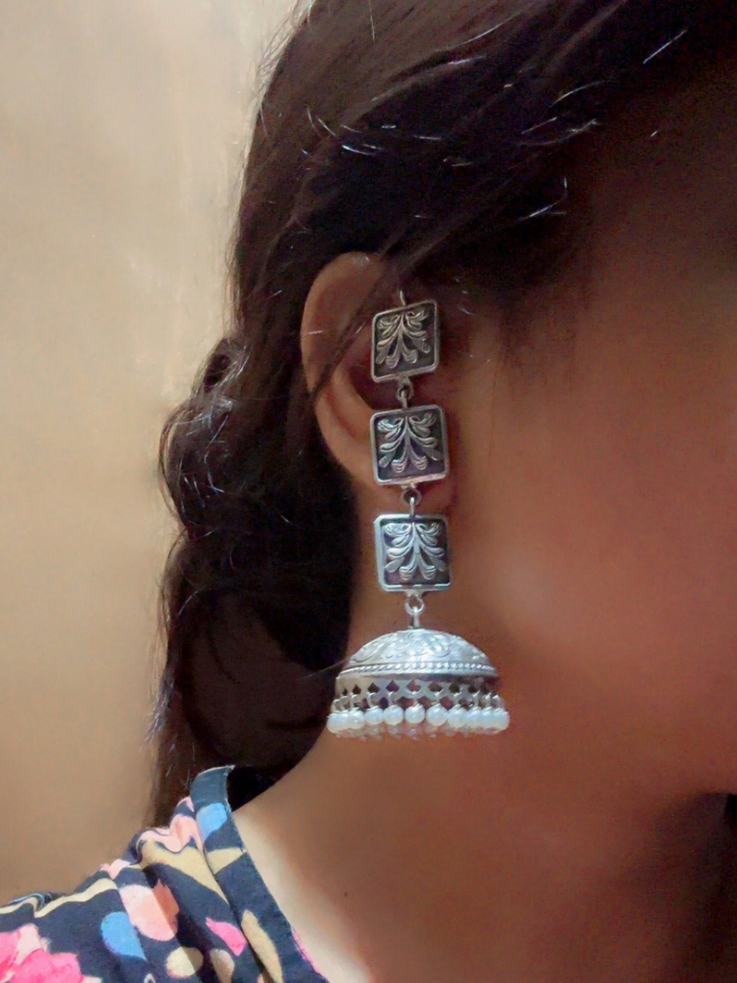 Teen Taal Pearl Jhumka Chain Earcuff