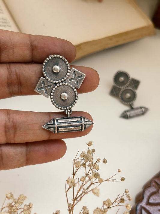 Quirky Tic Tac Toe Dangle Oxidized Earrings