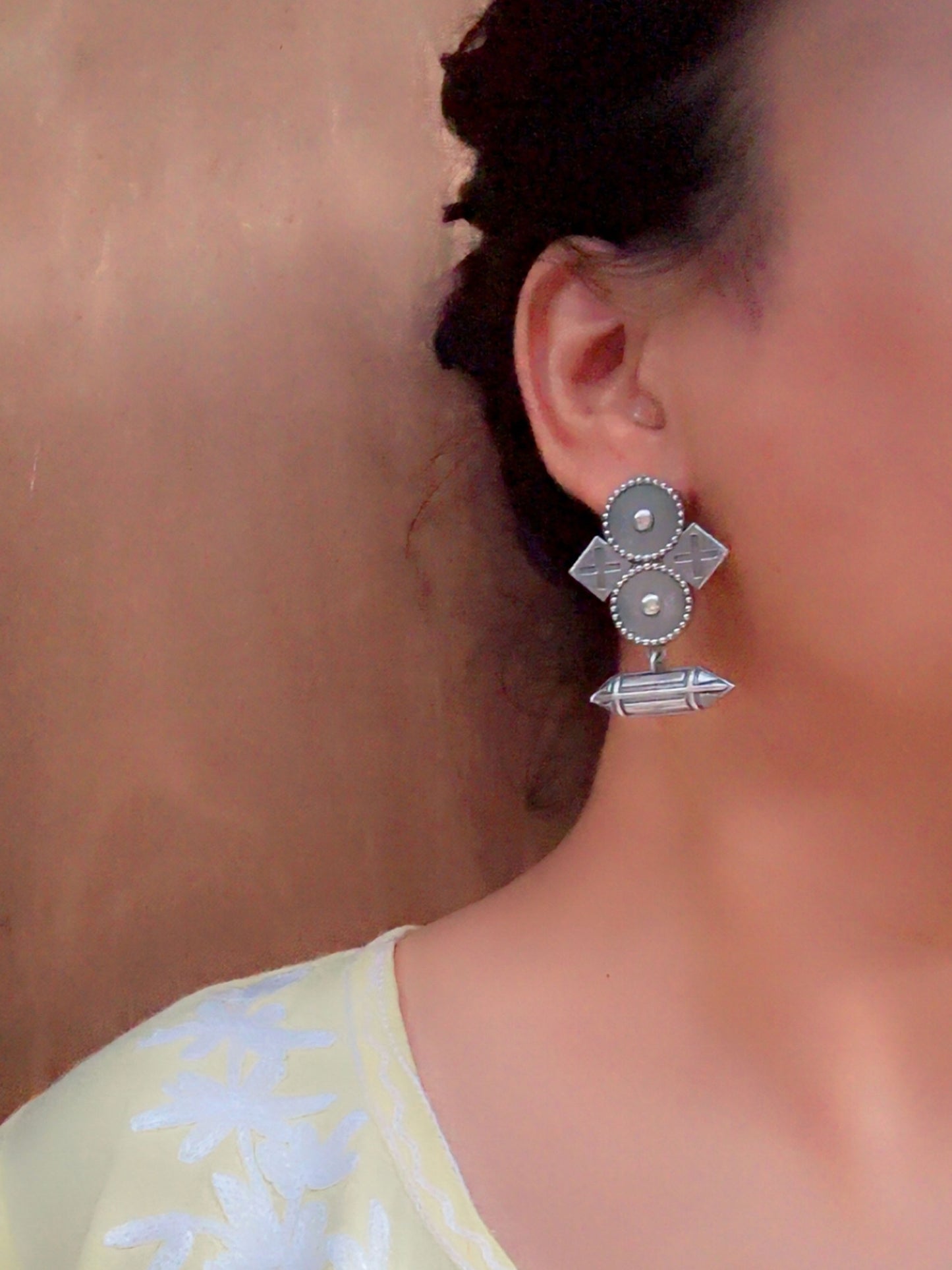 Quirky Tic Tac Toe Dangle Oxidized Earrings