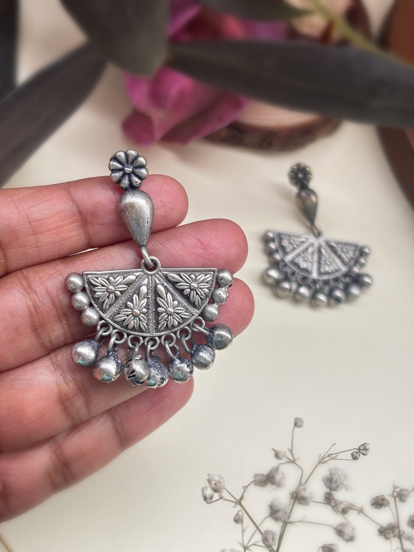 Tilottama Ghungroo Silver Dangle – Oxidized Boho Earrings