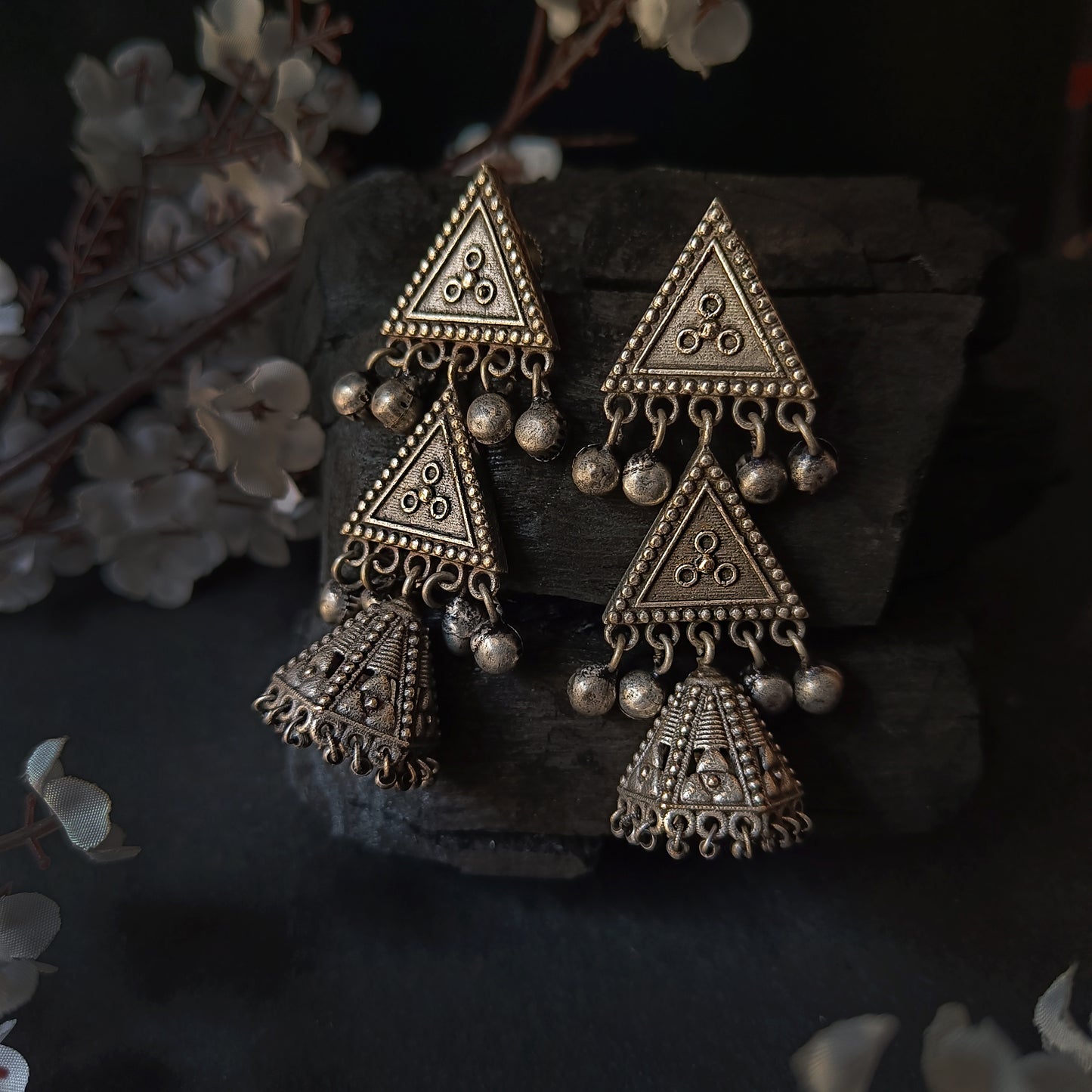 Triti Oxidised Silver Replica Jhumka Earrings