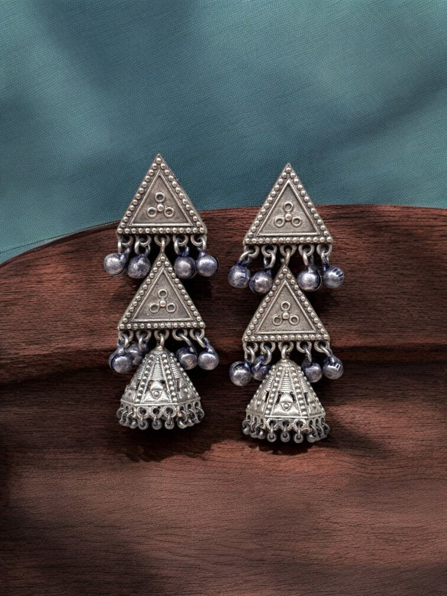 Triti Oxidised Silver Replica Jhumka Earrings