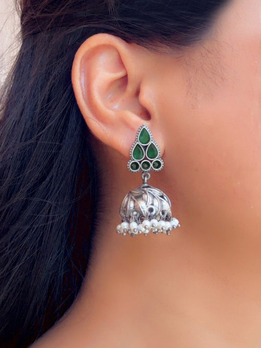 Tulsi Green Monalisa Stone Jhumki Earrings