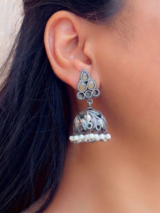 Tulsi Yellow Monalisa Stone Jhumki Earrings