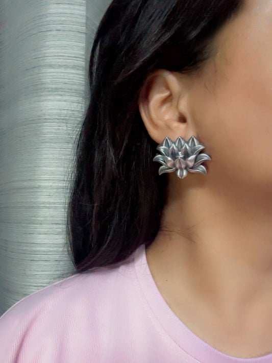 Utpala Stud – Oxidized Silver Replica Earrings