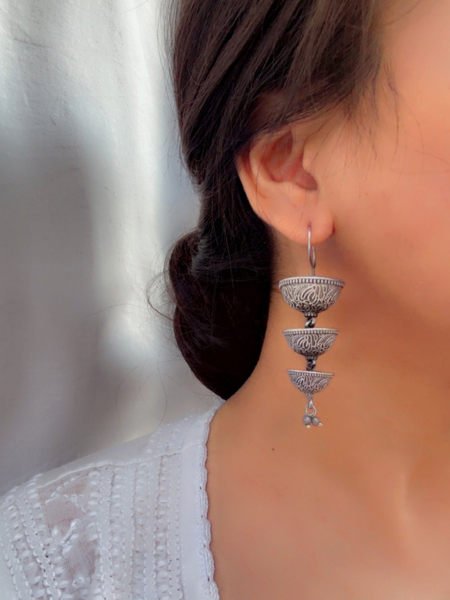 Utsa Triple Layer Hook Oxidized Earrings