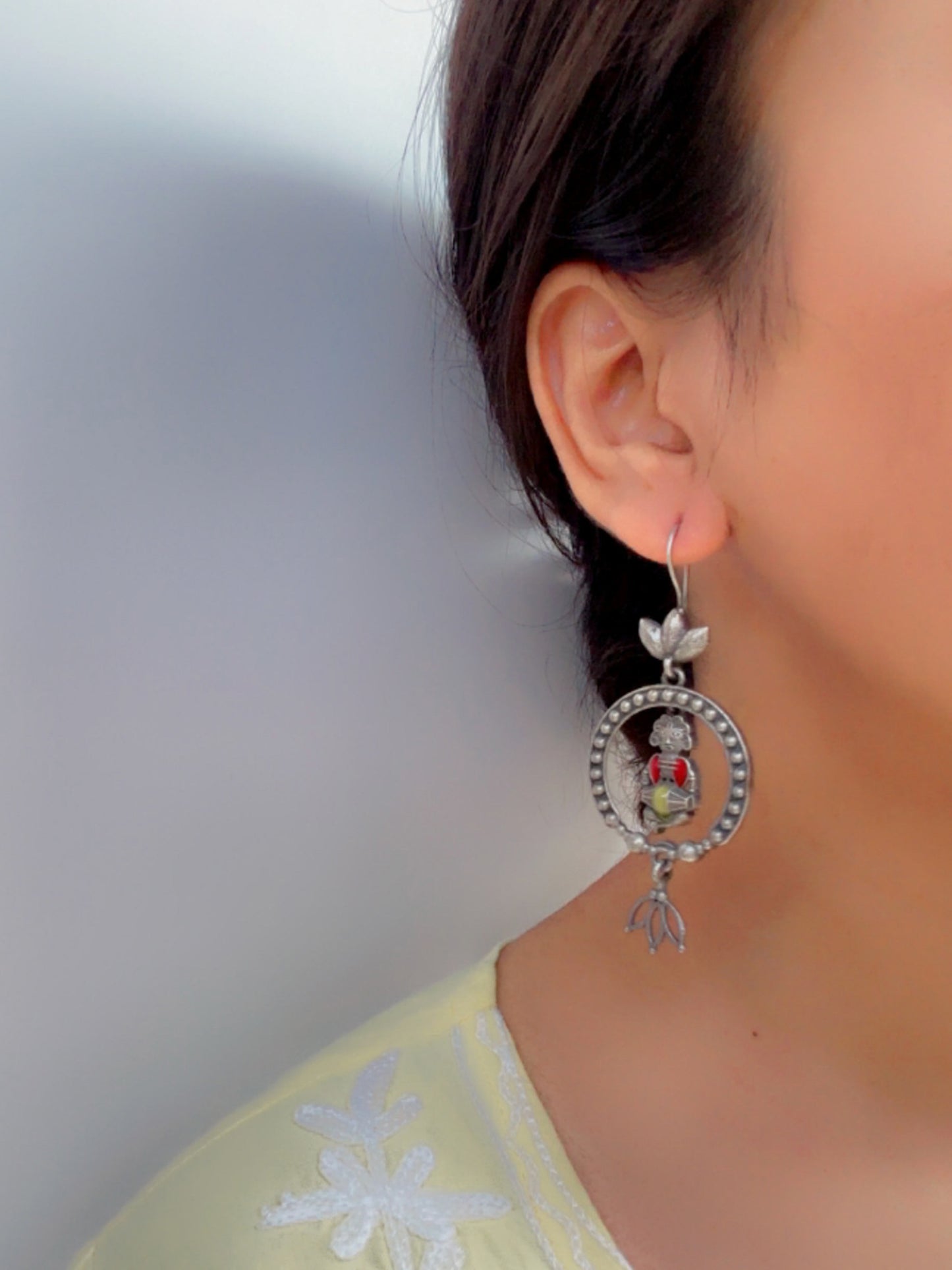 Quirky Vadini Handpainted Enamel Hook Earrings