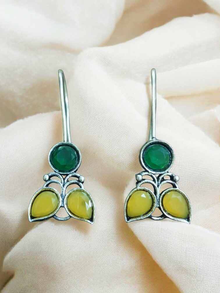 Anji Monalisa Stone Oxidized Silver Hook Earrings