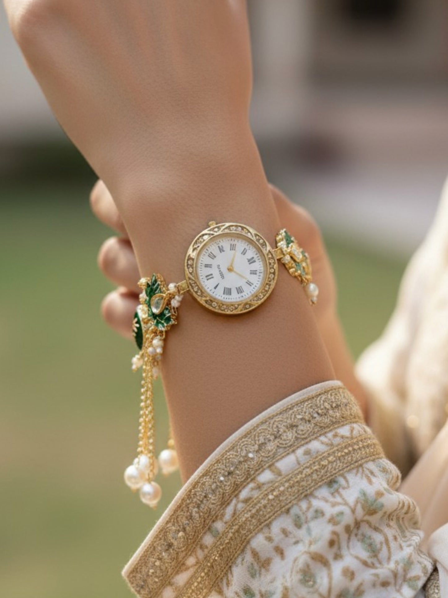 Zoya-2 Golden Pearl Chain Drop Watch Bracelet