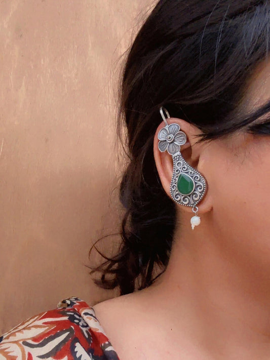 Zuhi Green Monalisa Stone Bugadi Earcuff Studs