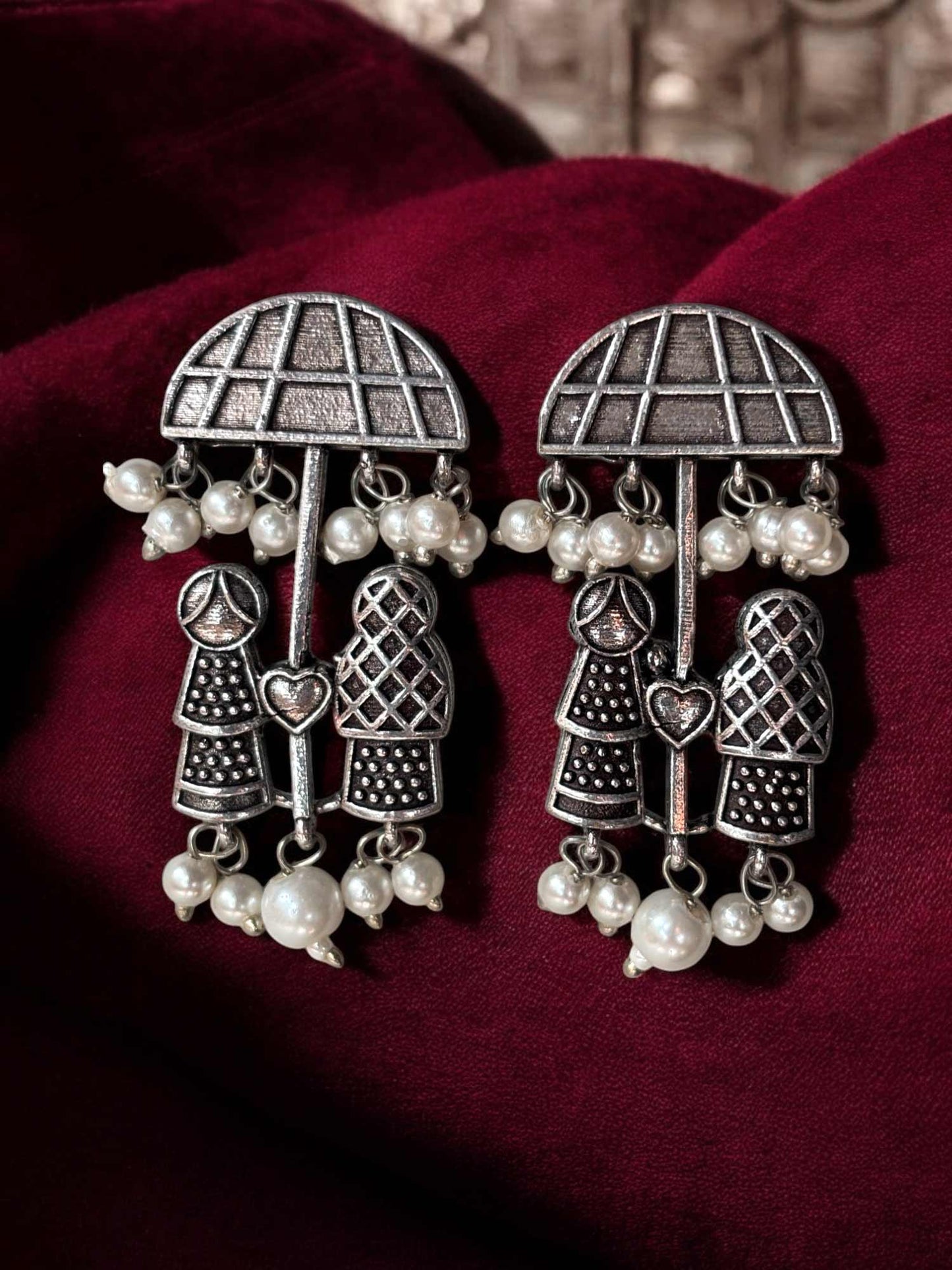 Lovers Quirky Silver Oxidized Stud Earrings