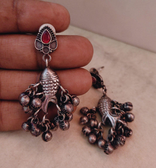 Matsya Ghungroo Dangle Silver Replica Earrings