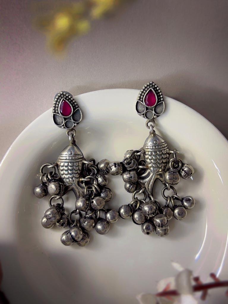 Matsya Ghungroo Dangle Silver Replica Earrings