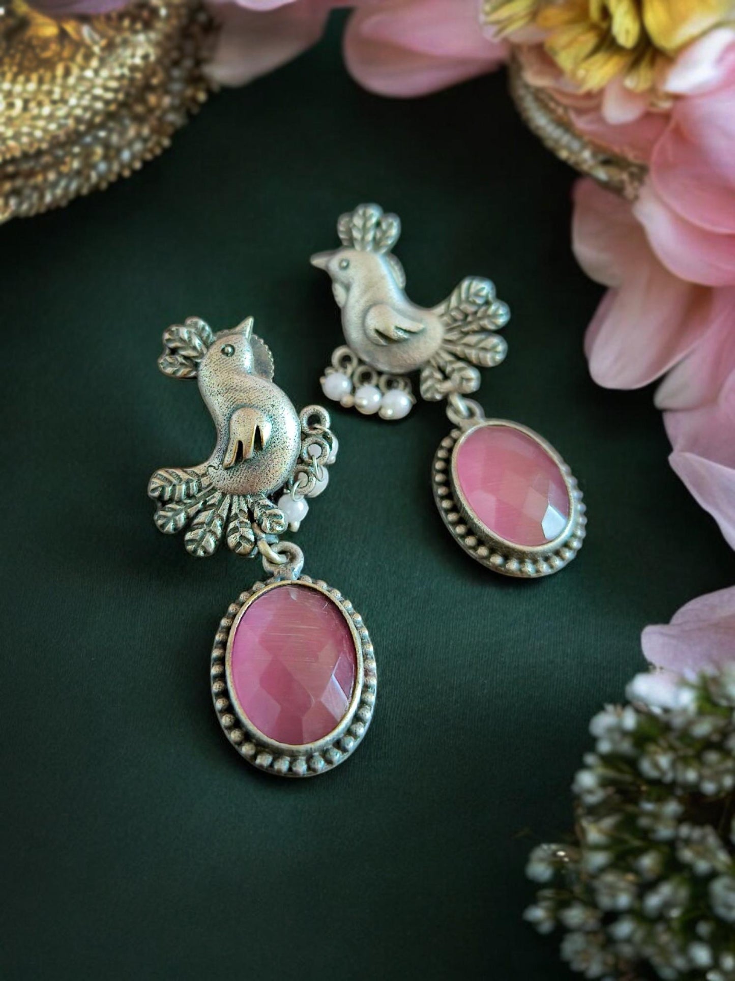 Prindey Monalisa Stone Oxidized Pink Earrings