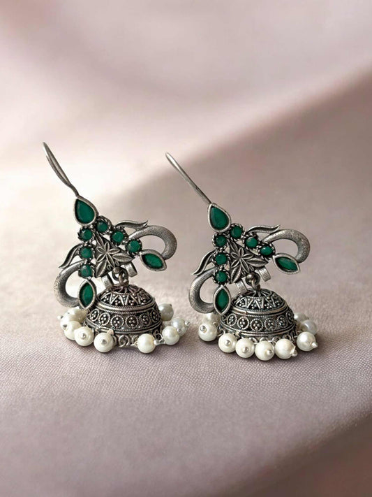 Piku Green Monalisa Stone Pearl Hook Jhumka