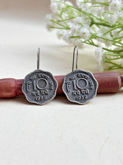 Quirky Dus (Ten) Paisa Oxidized Hook Earrings
