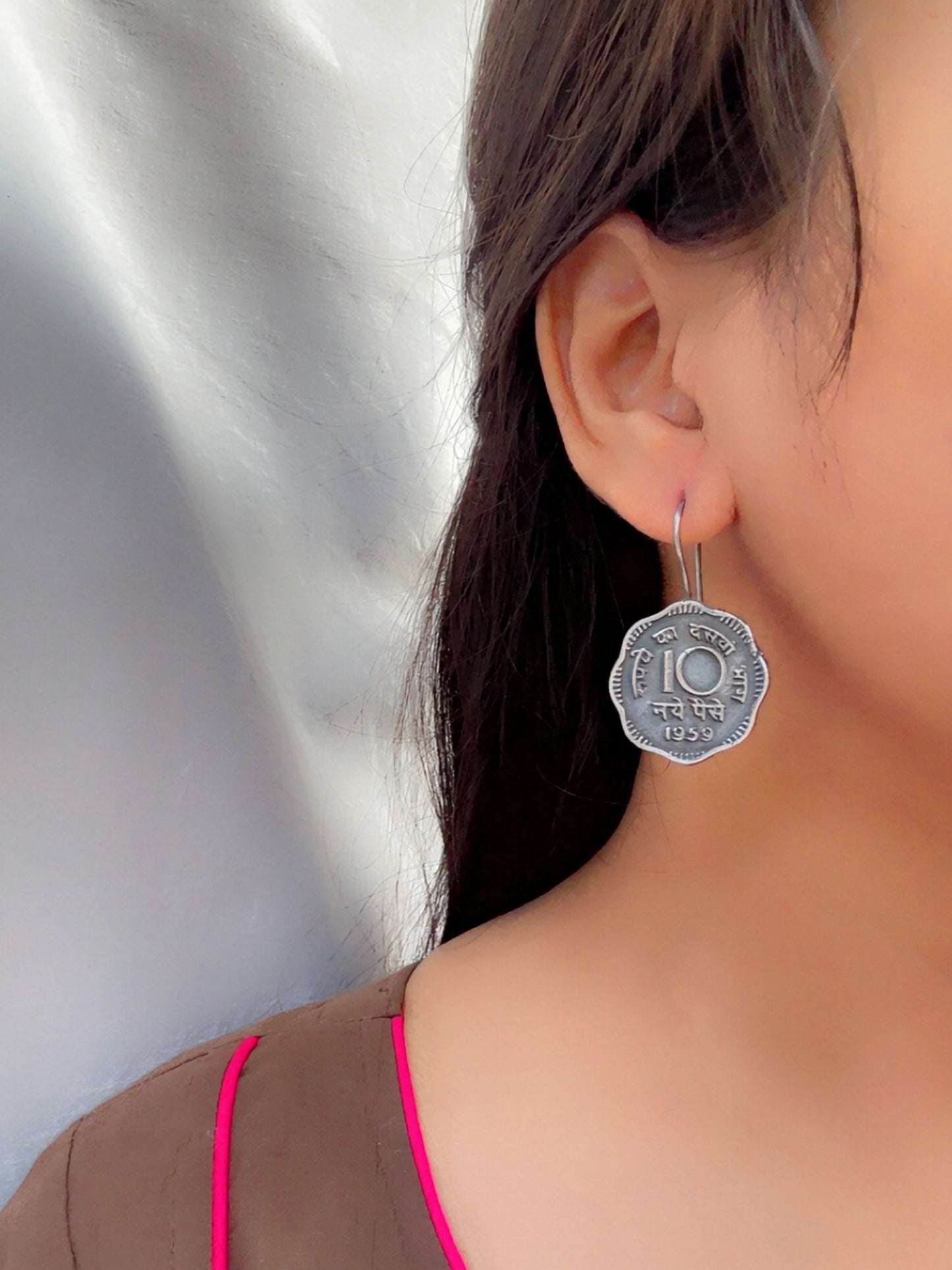 Quirky Dus (Ten) Paisa Oxidized Hook Earrings