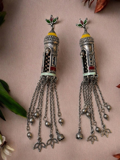 Aabidah Long Handpainted Meenakari Jhumka Earrings