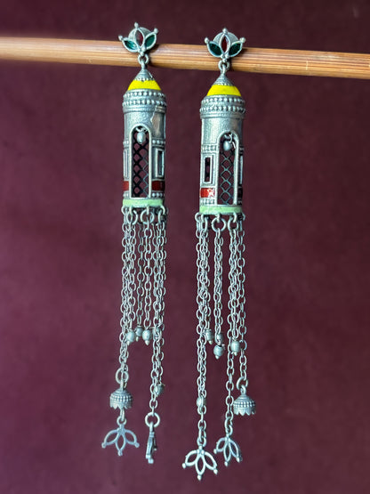 Aabidah Long Handpainted Meenakari Jhumka Earrings