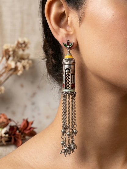 Aabidah Long Handpainted Meenakari Jhumka Earrings