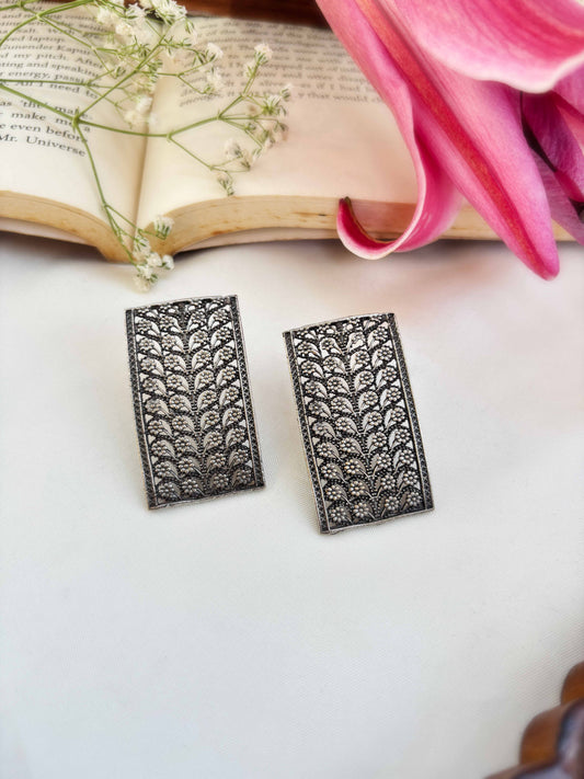 Abheri Studs – Silver Oxidized Boho Earrings