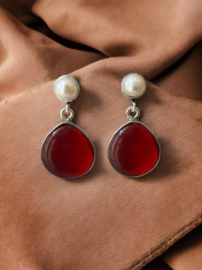 Amaya Pearl Monalisa Stone Oxidized Dangle Earrings