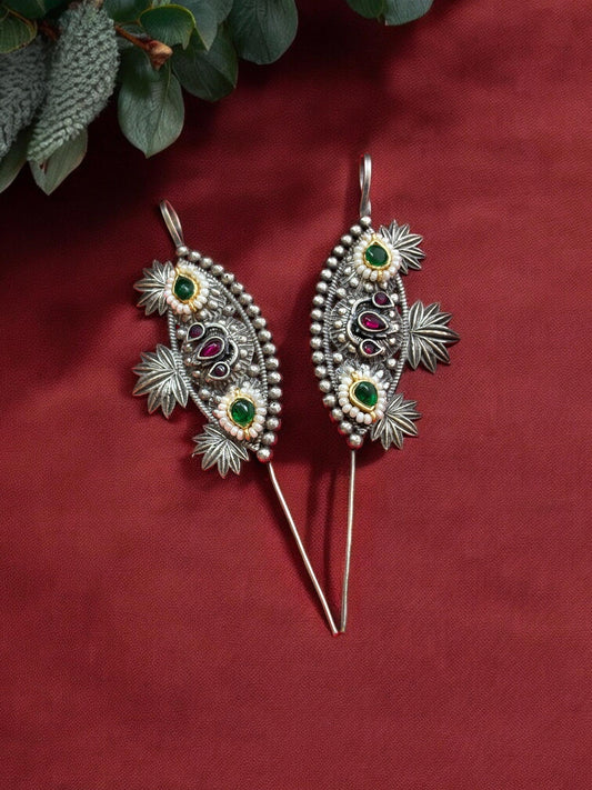 Amoli Red Green Bugadi Kundan Sui Earcuffs