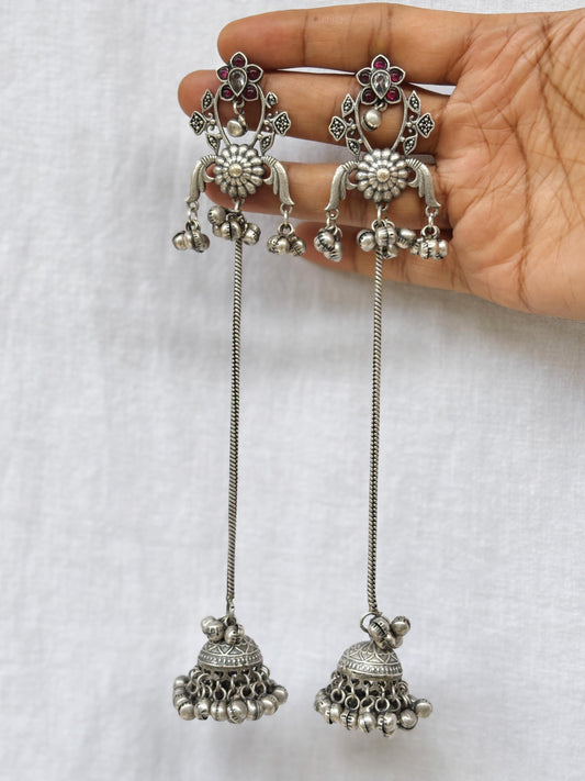 Anya Magenta Ruby Kashmiri Long Ghungroo Jhumka